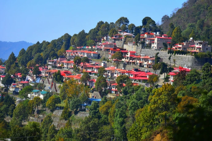 a hillside covered in lots of red roofed houses